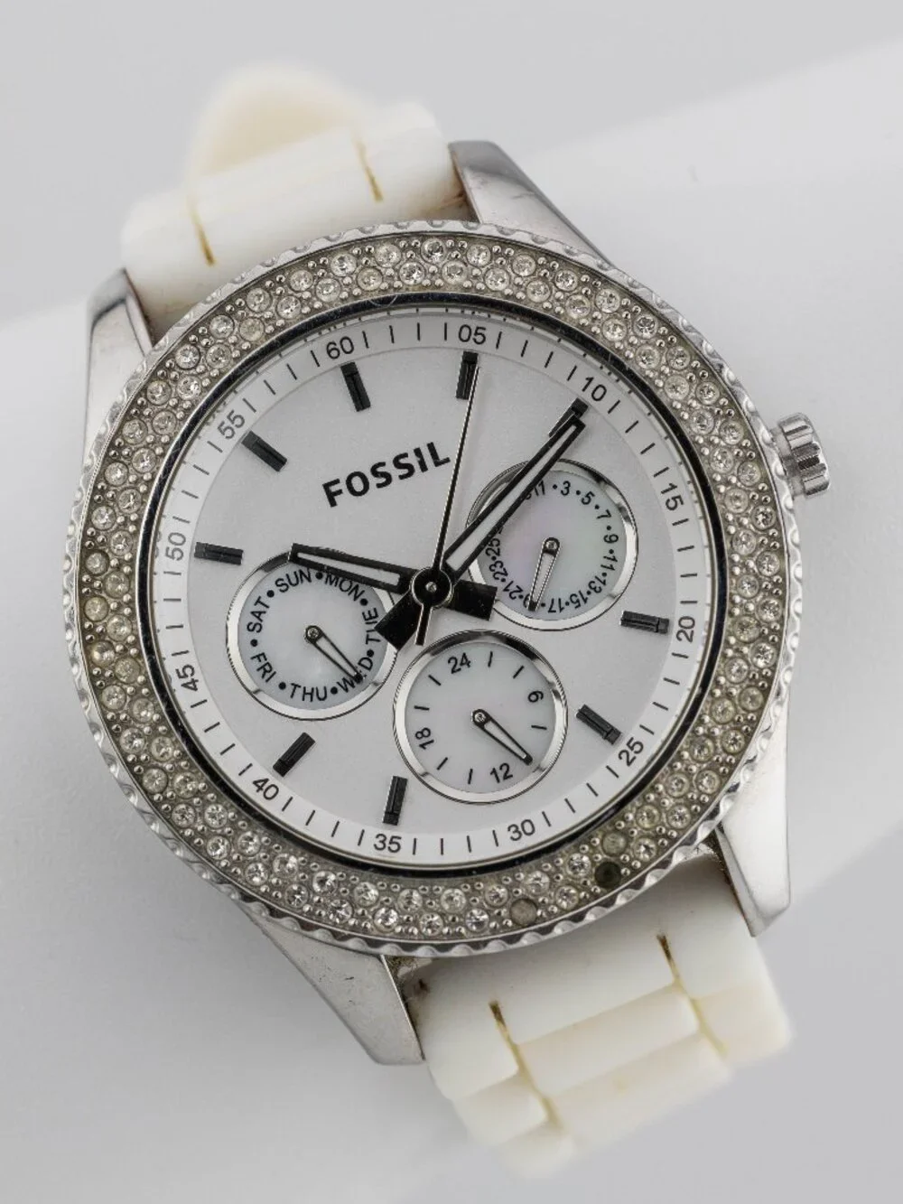 FOSSIL ES3001 Stella White Silicone Quartz Analog Women's Watch New Battery